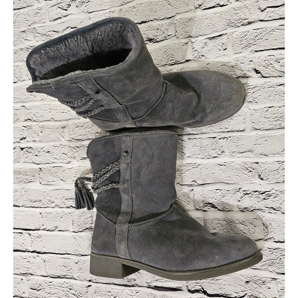 Abeo Blaine Suede Sheepskin Mid Gray Calf Boots WOMENS SIZE 10 - Picture 6 of 14
